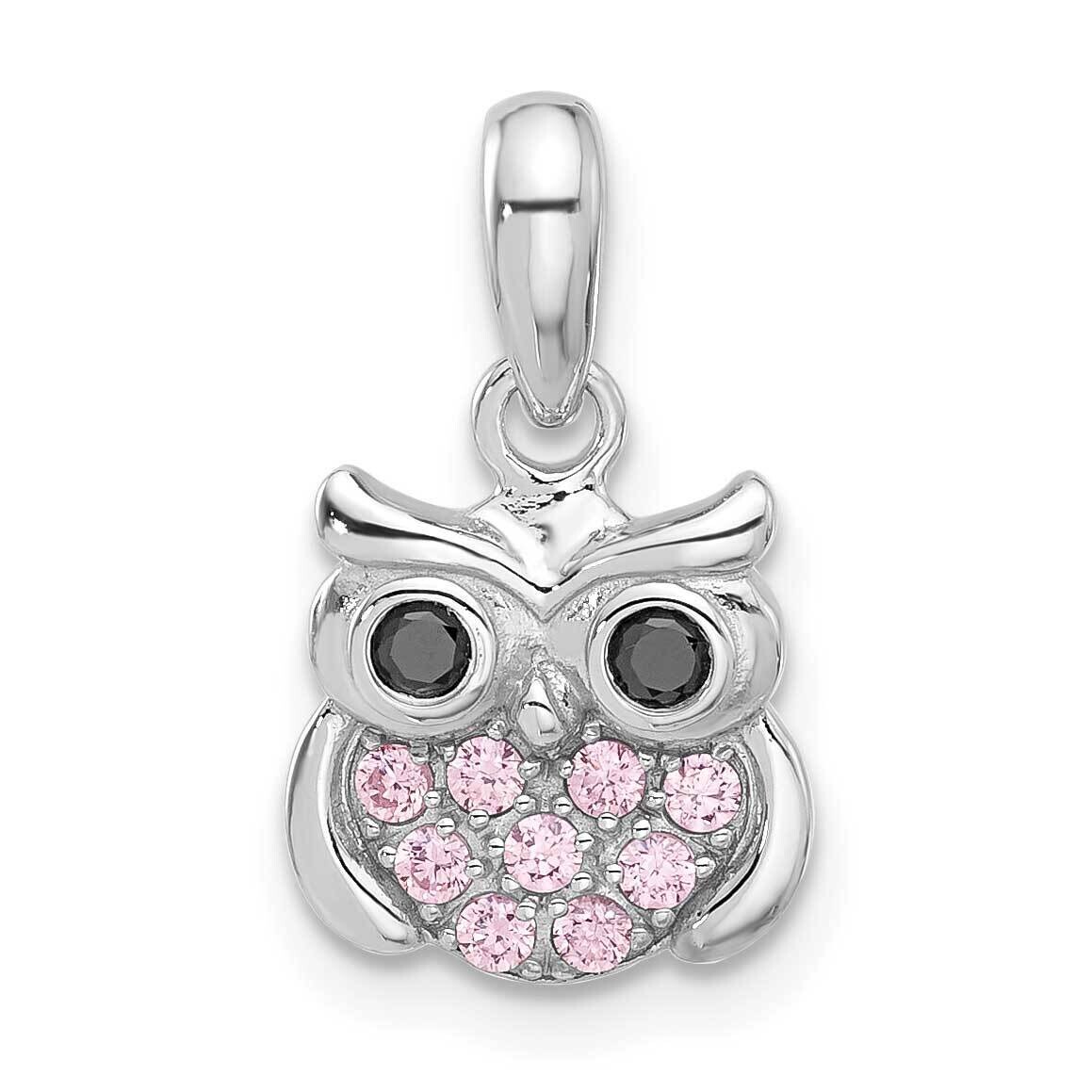 Pink/Black CZ Owl Pendant Sterling Silver Rhodium-Plated QC11339