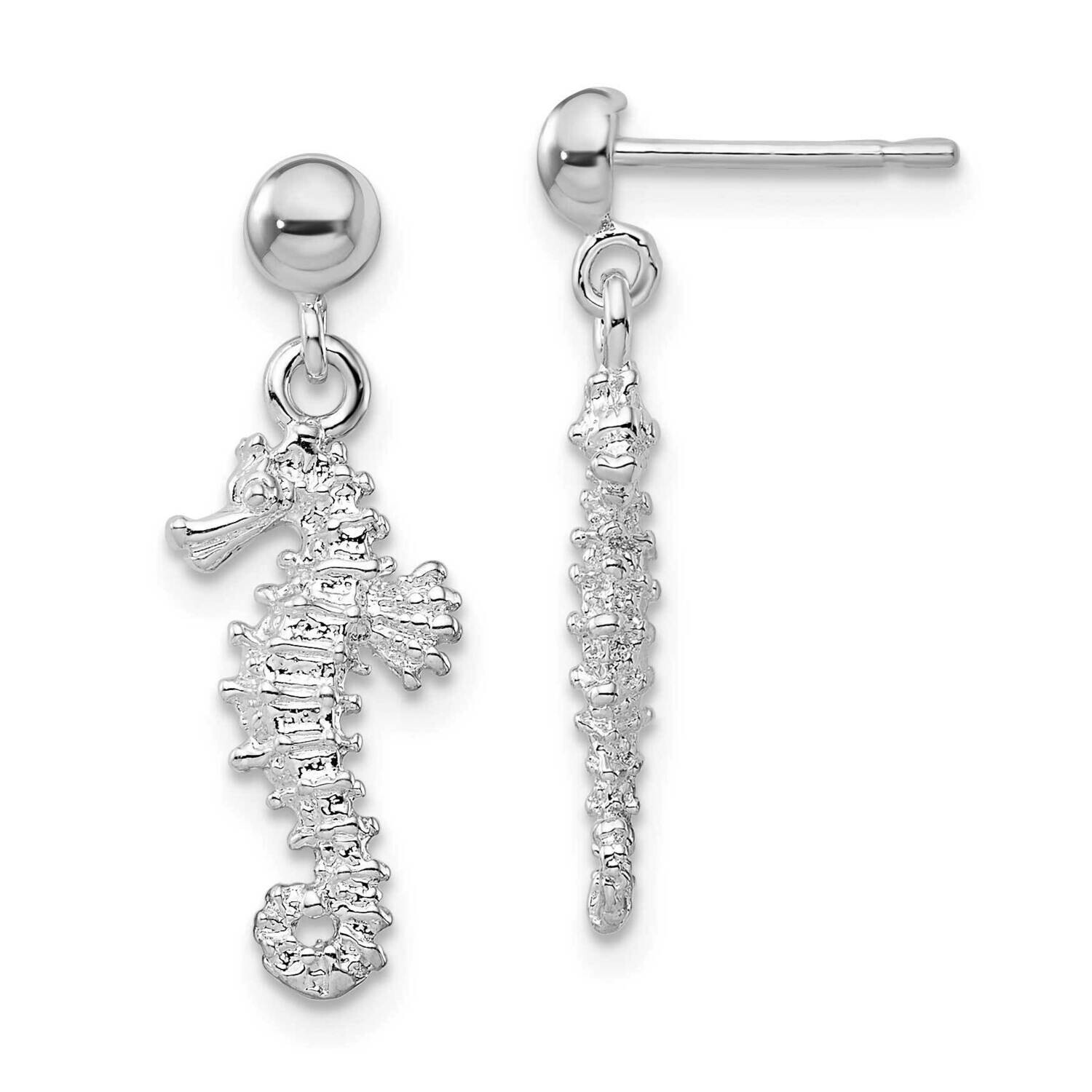 3D Seahorse Dangle Post Earrings Sterling Silver Polished QE15520, MPN: QE15520, 637218180493