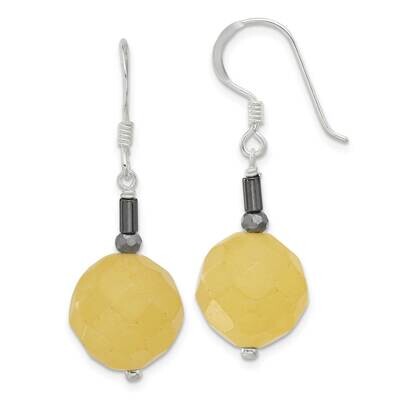 Faceted Yellow Jade,Hematite,Crystal Dangle Earrings Sterling Silver QE16696, MPN: QE16696,