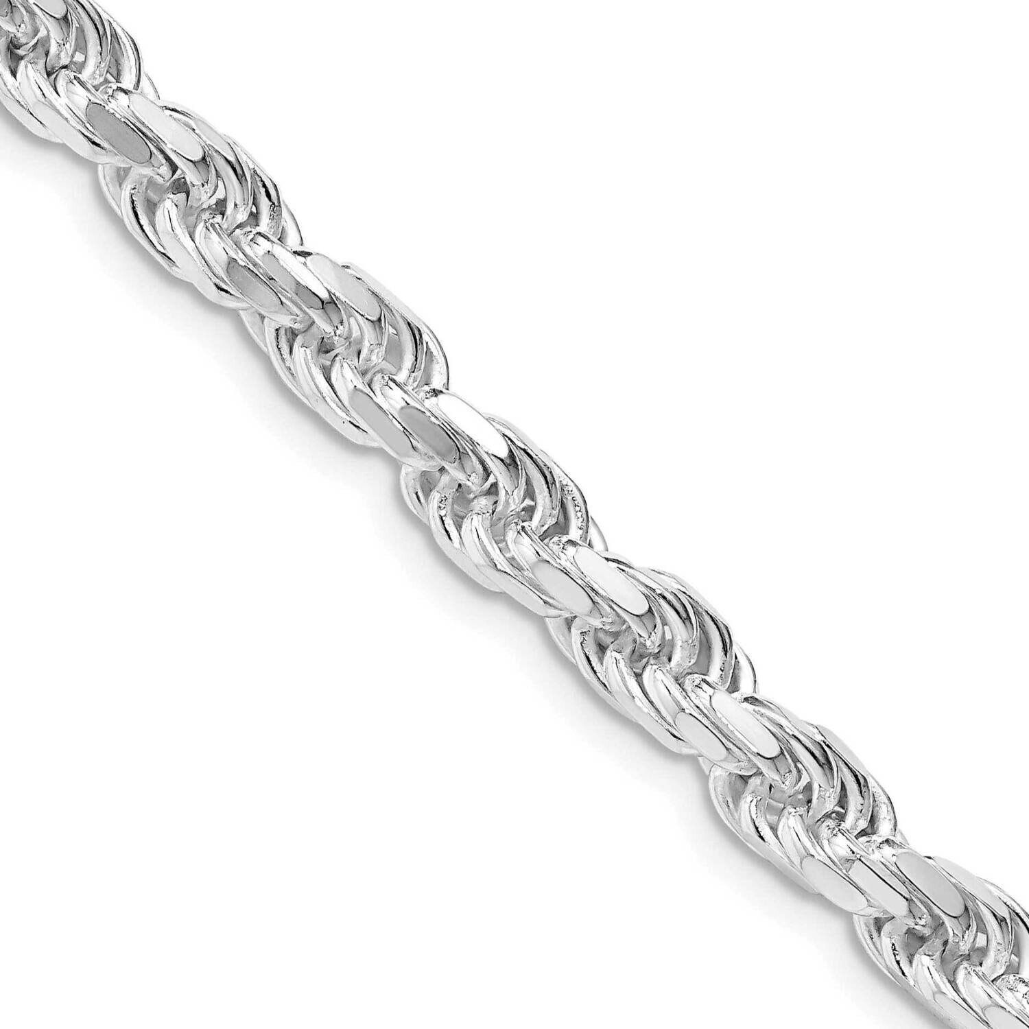 5.75mm Diamond-Cut Rope Chain 26 Inch Sterling Silver Rhodium-Plated QDC120R-26, MPN: QDC120R-26,