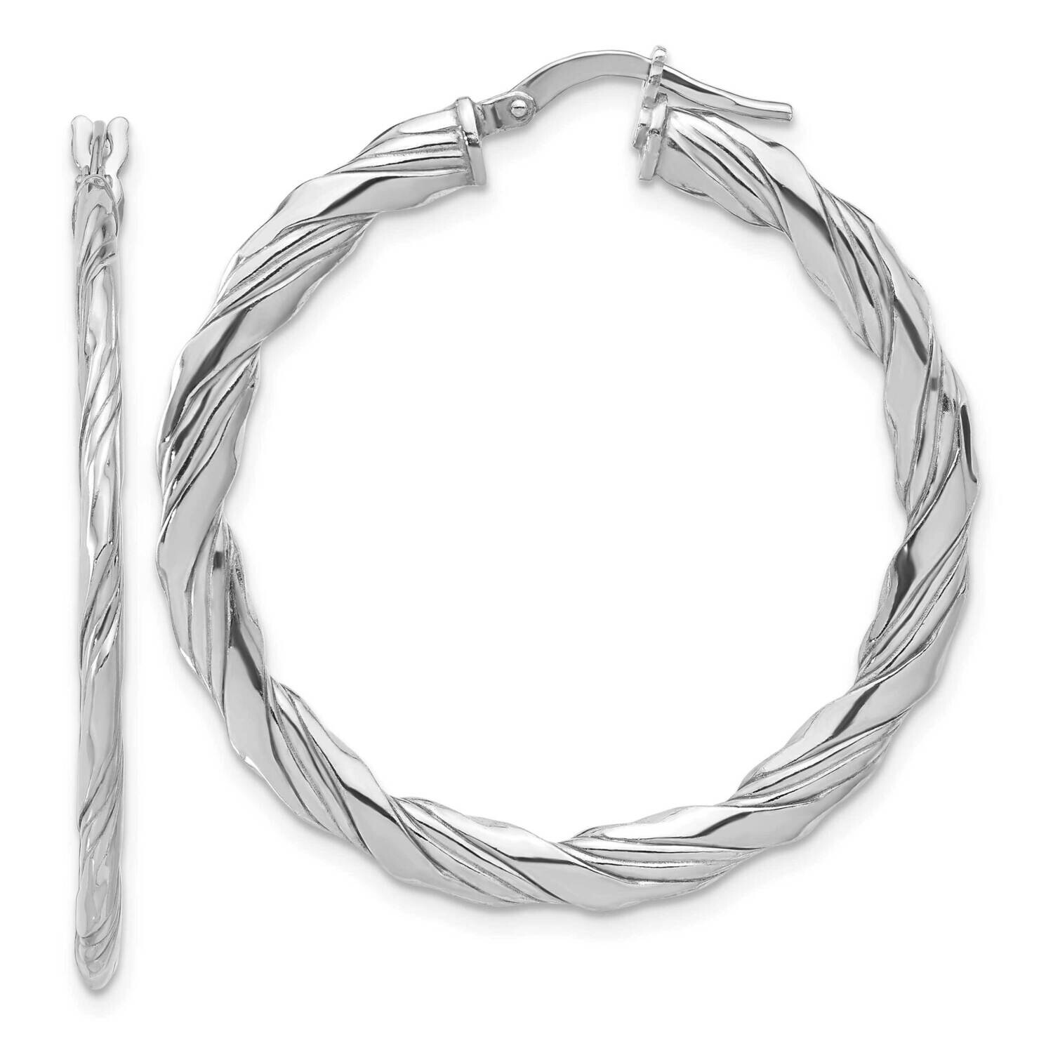 Rh-Plated Polished Textured Twisted Hoop Earrings Sterling Silver QE16883, MPN: QE16883,