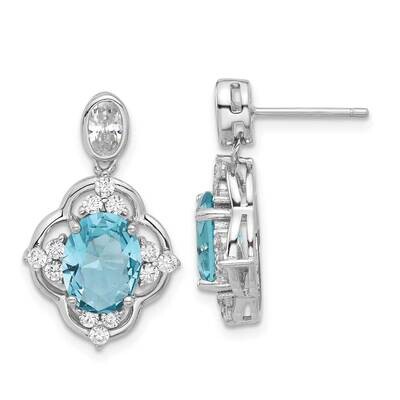 Cheryl M Brilliant-Cut Blue Glass White CZ Post Dangle Earrings Sterling Silver Rhodium-Plated QCM1…