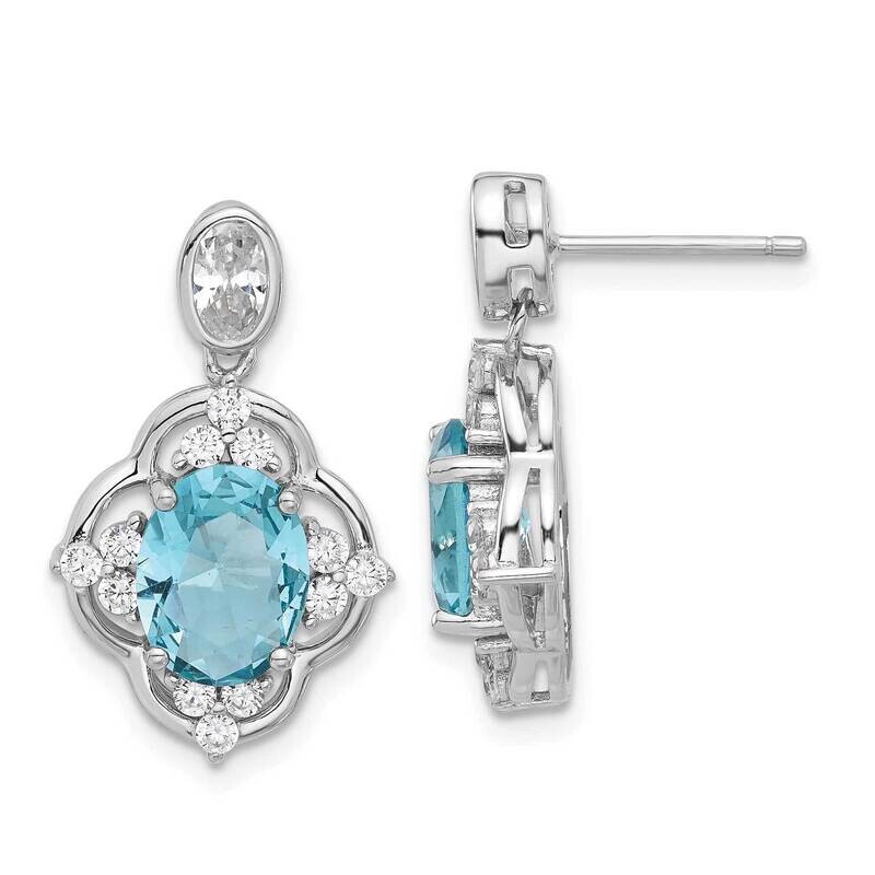 Cheryl M Brilliant-Cut Blue Glass White CZ Post Dangle Earrings Sterling Silver Rhodium-Plated QCM1635