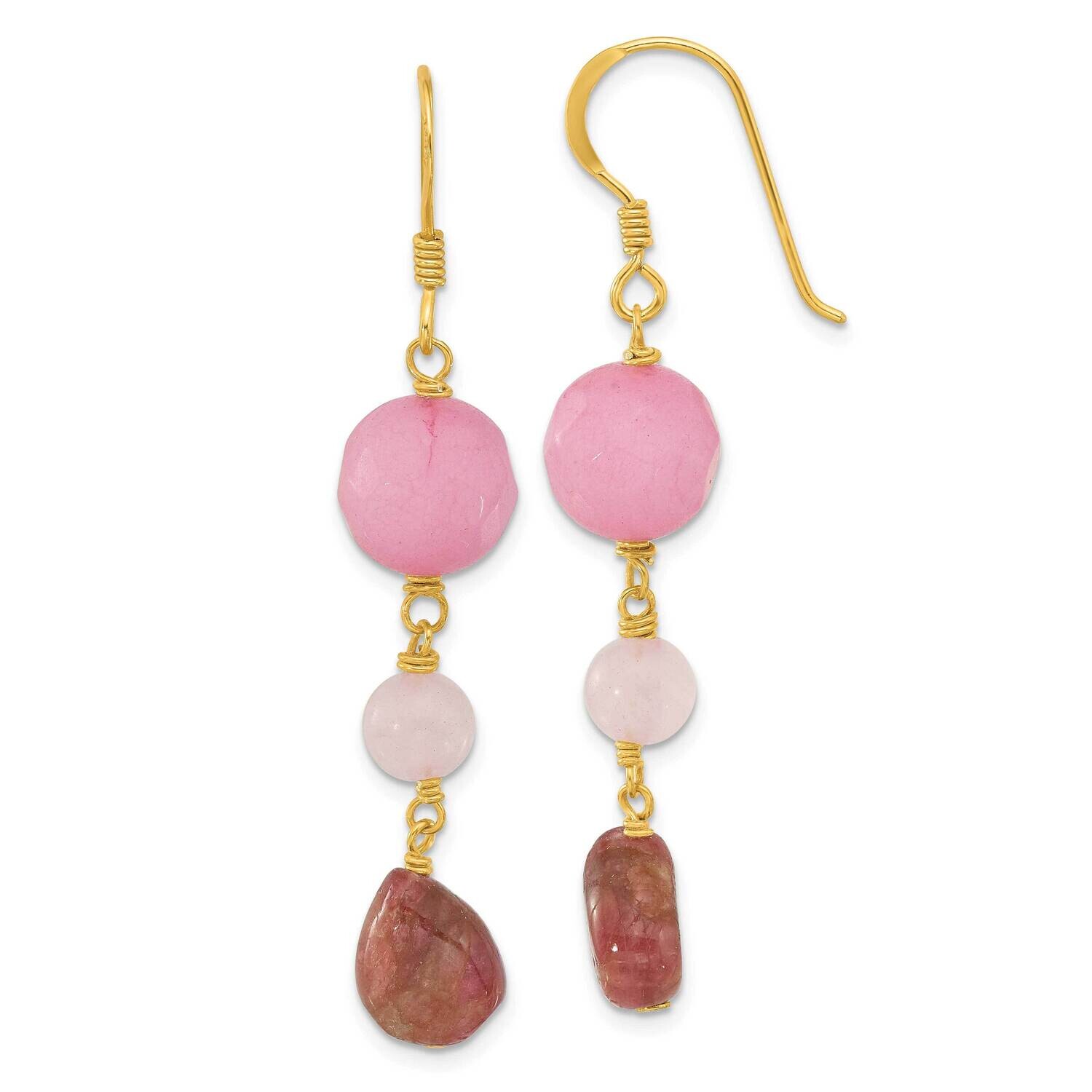 Gold-Plated Jade Rose Quartz Tourmaline Earrings Sterling Silver QE16669, MPN: QE16669,