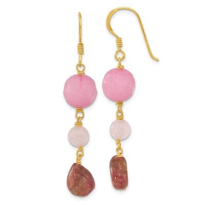 Gold-Plated Jade Rose Quartz Tourmaline Earrings Sterling Silver QE16669, MPN: QE16669,