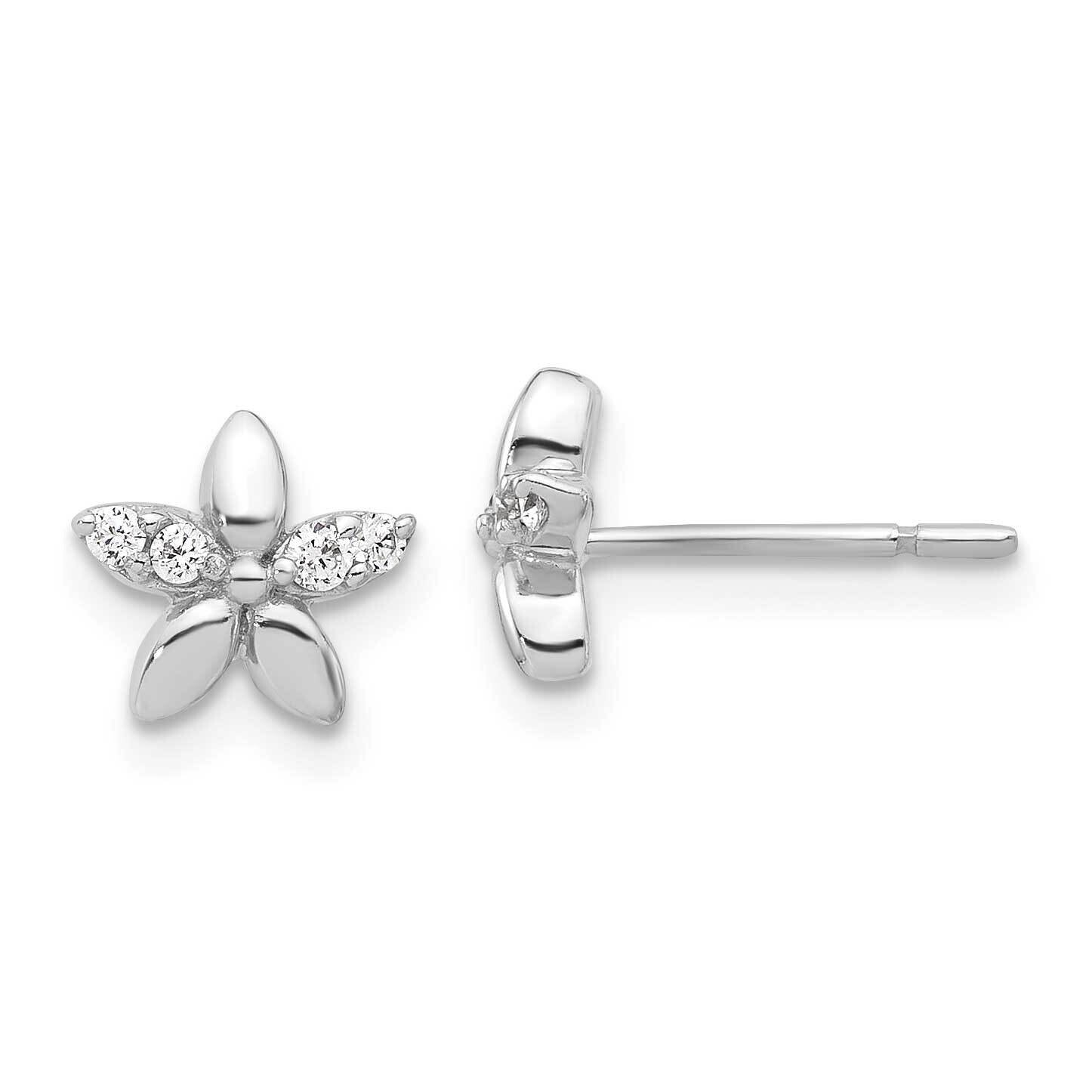 CZ Flower Post Earrings Sterling Silver Rhodium-Plated QE17623, MPN: QE17623,