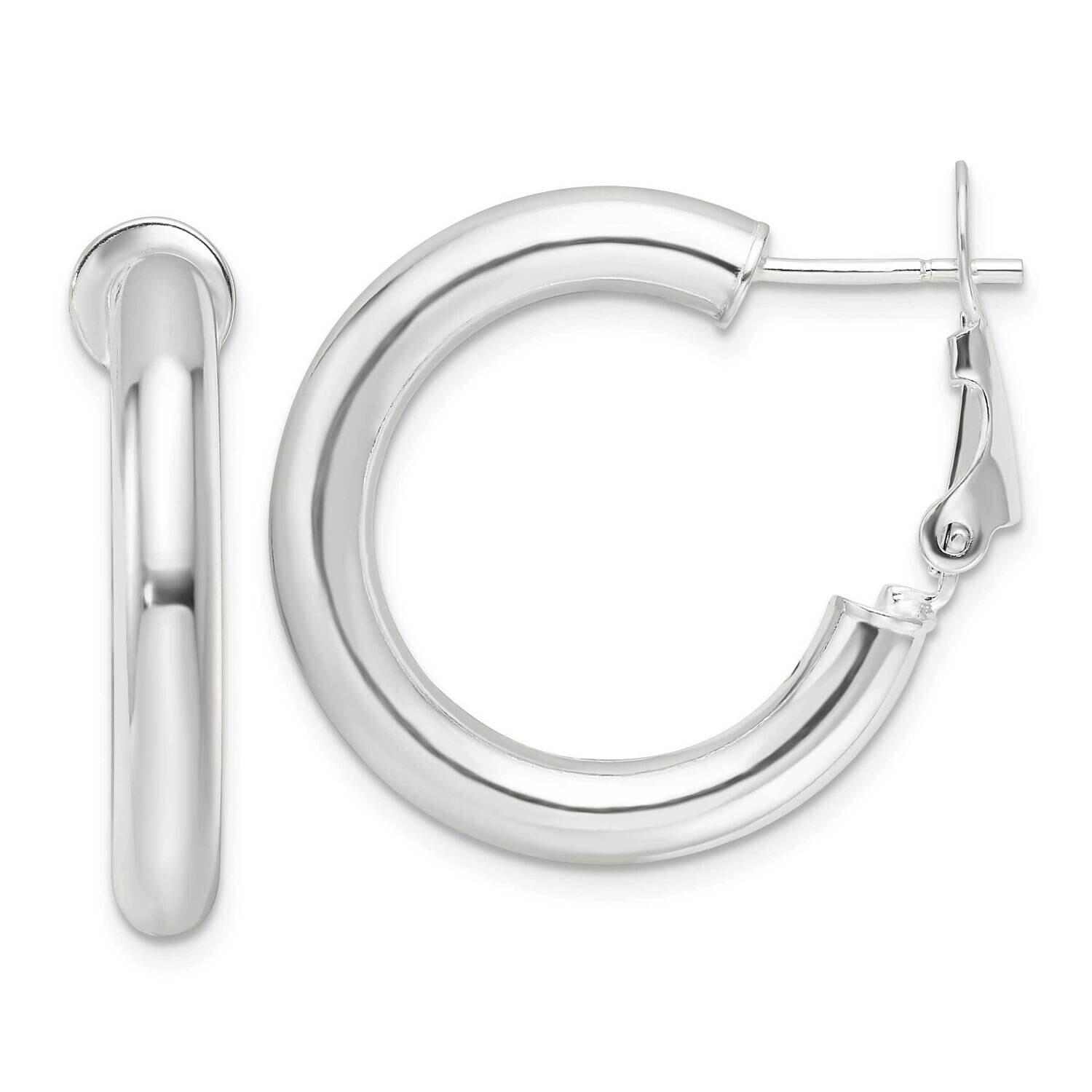 25.5X4mm Omega Back Round Hoop Earrings Sterling Silver Polished QE16952, MPN: QE16952,