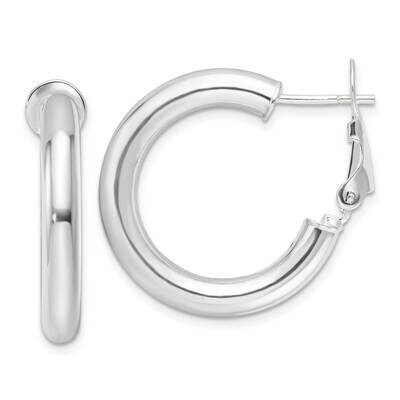 25.5X4mm Omega Back Round Hoop Earrings Sterling Silver Polished QE16952, MPN: QE16952,
