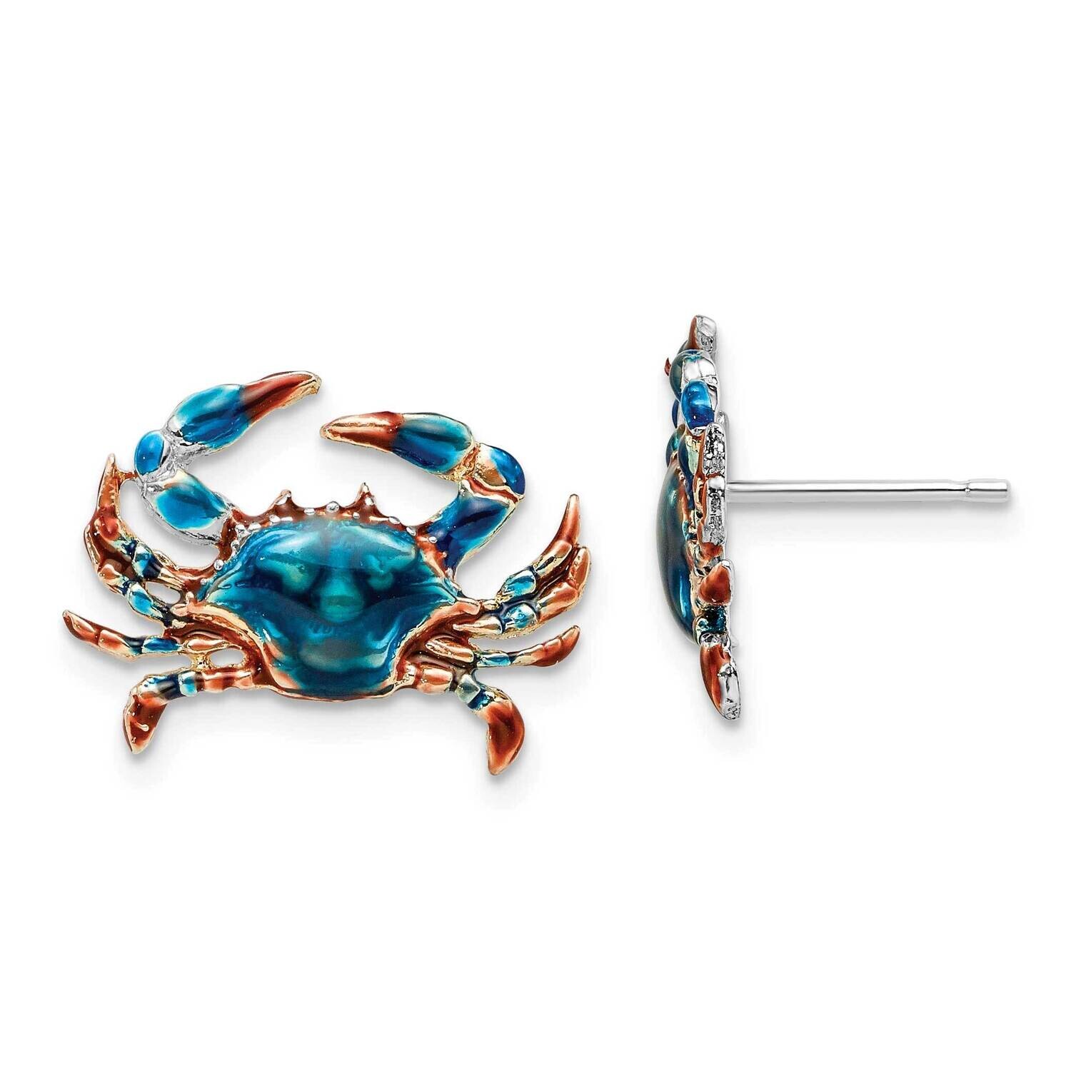 Enameled Blue Crab Post Earrings Sterling Silver Polished QE15531, MPN: QE15531, 637218178001