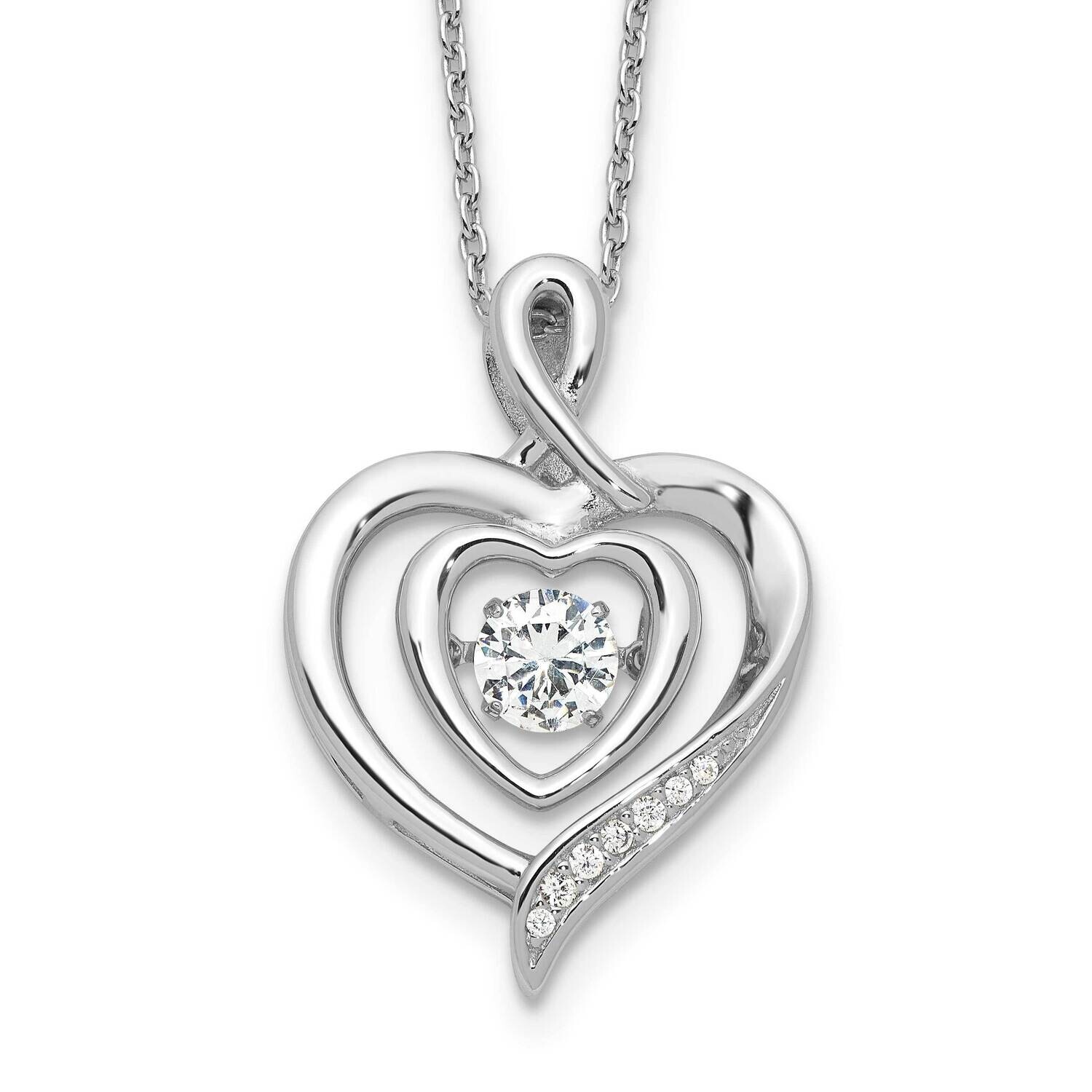 Cheryl M Brilliant-Cut Vibrant CZ Awareness Heart 18 Inch Necklace 2 Inch Extender Sterling Silver Rhodium-Plated QCM1613-18