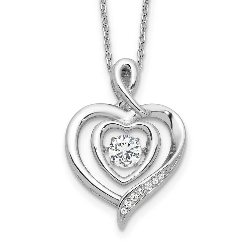 Cheryl M Brilliant-Cut Vibrant CZ Awareness Heart 18 Inch Necklace 2 Inch Extender Sterling Silver Rhodium-Plated QCM1613-18
