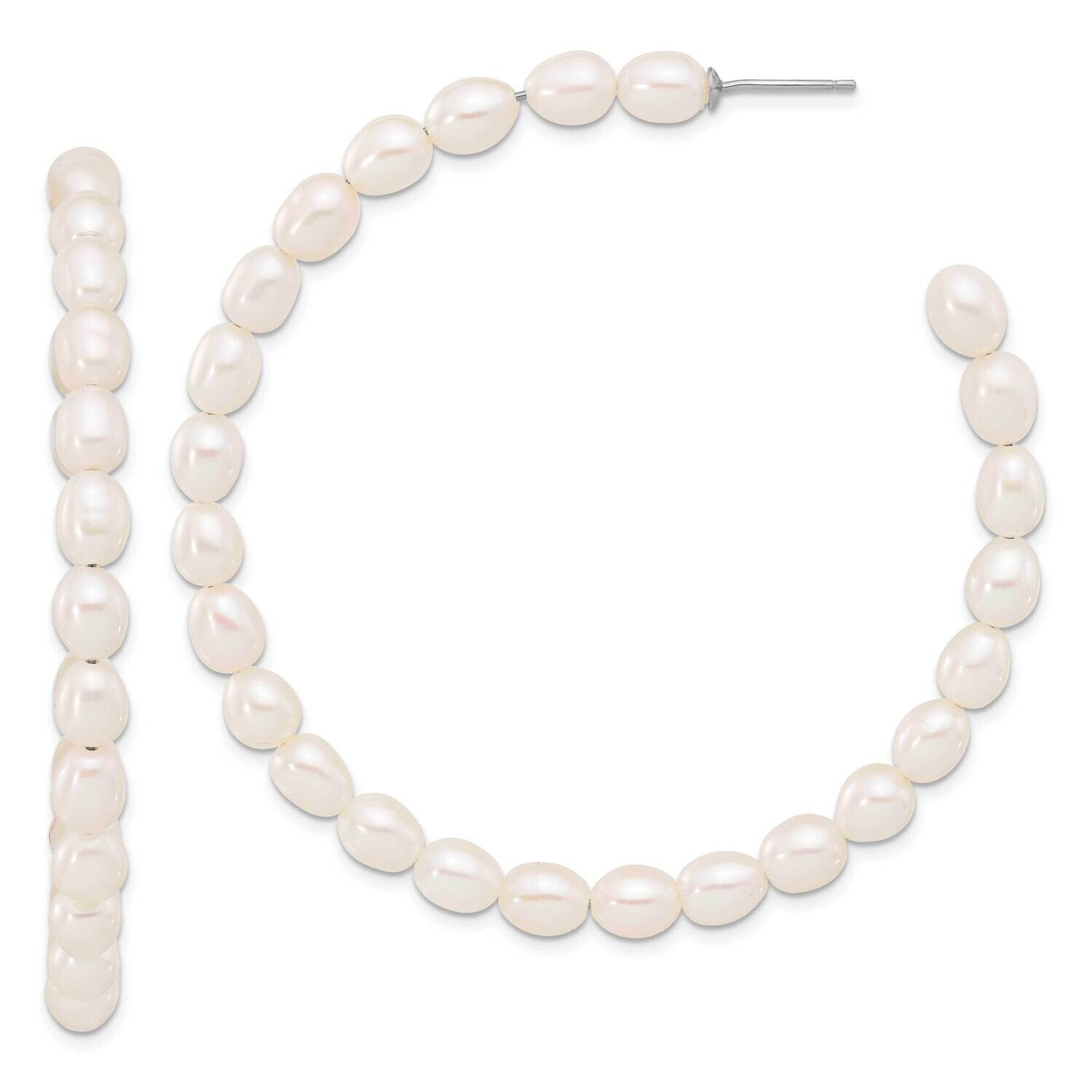 Rh-Plated 5-6mm Rice Fwc Pearl Post C-Hoop Earrings Sterling Silver QE17245, MPN: QE17245,