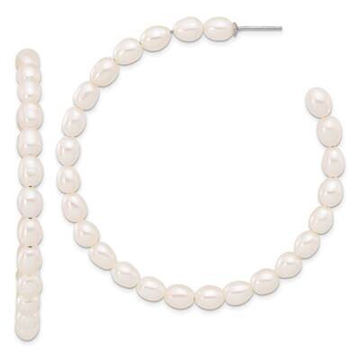 Rh-Plated 5-6mm Rice Fwc Pearl Post C-Hoop Earrings Sterling Silver QE17245, MPN: QE17245,