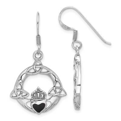 Rhod-Plated Polished Black Onyx Claddagh Dangle Earrings Sterling Silver QE17400, MPN: QE17400,