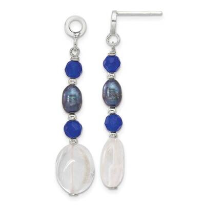 Black Fwc Pearl Quartz Post Dangle Earrings Sterling Silver QE16705, MPN: QE16705,