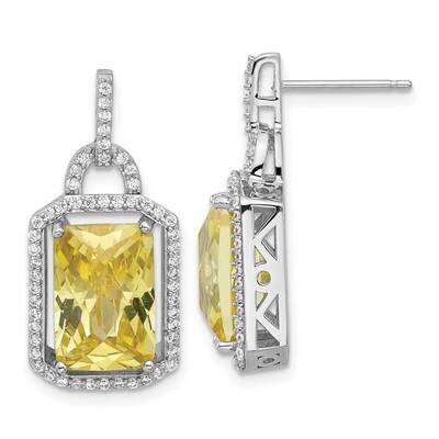 Cheryl M Fancy Yellow Checkerboard-Cut White Brilliant-Cut CZ Post Dangle Earrings Sterling Silver …