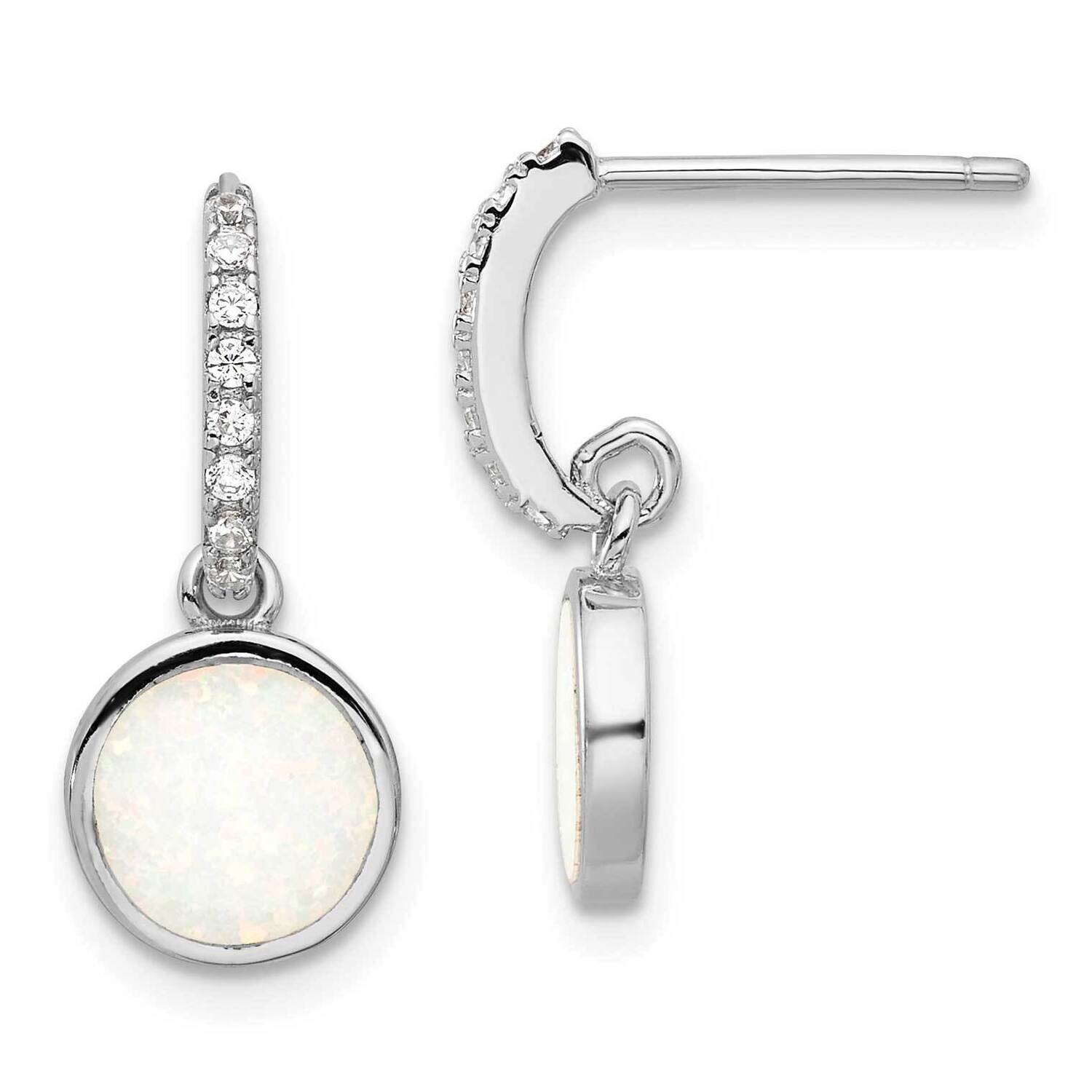 Rh-Plated Polished CZ &amp; Created Opal Post Dangle Earrings Sterling Silver QE17443, MPN: QE17443,