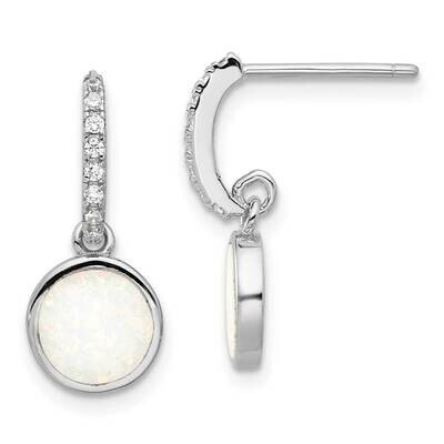 Rh-Plated Polished CZ &amp; Created Opal Post Dangle Earrings Sterling Silver QE17443, MPN: QE17443,