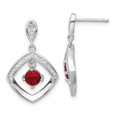 Rh-Plated Red Glass Clear CZ Fancy Square Post Earrings Sterling Silver QE16761, MPN: QE16761,