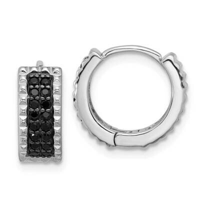 Rh-Pltd Polished Studded Black Spinel Hinged Hoop Earrings Sterling Silver QE17408, MPN: QE17408,