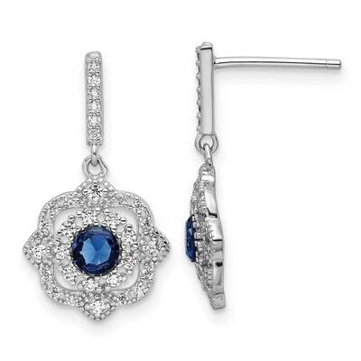 Rh-Pltd Blue Glass Clear CZ Vintage Dangle Post Earring Sterling Silver QE16759, MPN: QE16759,