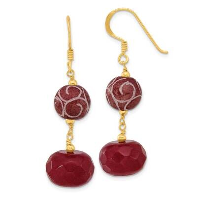 Gold-Plated Polished Red Jade Quartz Swirl Dangle Earrings Sterling Silver QE17326, MPN: QE17326,