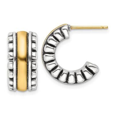 Gold-Tone Polished Antiqued C-Hoop Earrings Sterling Silver QE17020, MPN: QE17020,