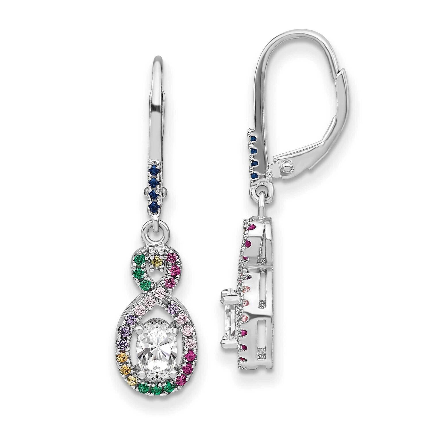 Prizma Colorful White CZ Infinity Dangle Leverback Earrings Sterling Silver Rhodium-Plated QE14462,…