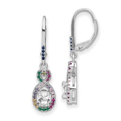 Prizma Colorful White CZ Infinity Dangle Leverback Earrings Sterling Silver Rhodium-Plated QE14462,…