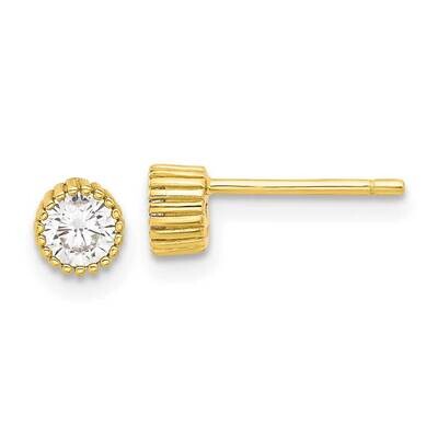 Gold-Tone 4mm CZ Grooved Bezel Post Stud Earrings Sterling Silver QE17115GP, MPN: QE17115GP,