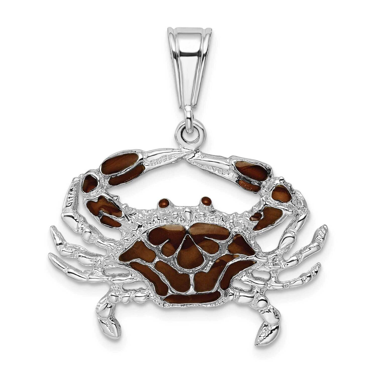 Enameled Brown Crab Pendant Sterling Silver Polished QC9783, MPN: QC9783, 637218145300