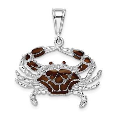 Enameled Brown Crab Pendant Sterling Silver Polished QC9783, MPN: QC9783, 637218145300