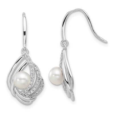 Cheryl M Freshwater Cultured Pearl Brilliant-Cut CZ Teardrop Shepherd Hook Dangle Earrings Sterling…