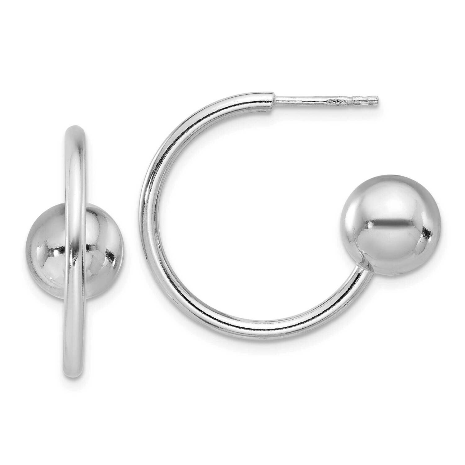 Polished Ball C-Hoop Post Earrings Sterling Silver Rhodium-Plated QE17012