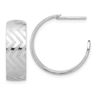 Rhodium Plated Polished Etched C-Hoop Earrings Sterling Silver QE17022, MPN: QE17022,