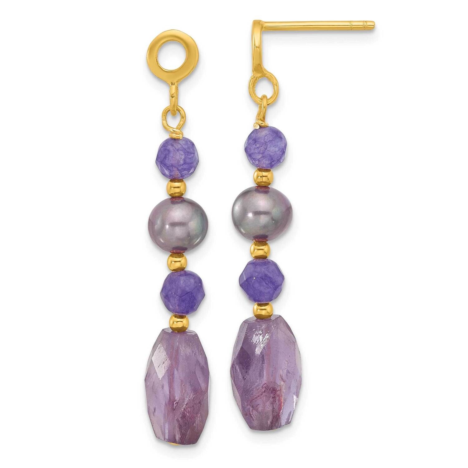 Gold-Plated Black Fwc Pearl Amethyst Quartz Earrings Sterling Silver QE16704, MPN: QE16704,