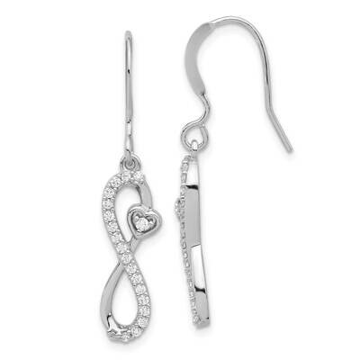 Polished CZ Infinity Heart Dangle Earrings Sterling Silver Rhodium-Plated QE17537, MPN: QE17537,