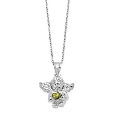 Rh-Pltd CZ Aug Birthstone Angel Ash Holder 18 Inch Necklace Sterling Silver QC9753AUG-18, MPN: QC97…