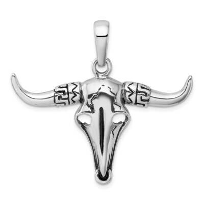 Antiqued Bull Skull Pendant Sterling Silver Rhodium-Plated QC11347 by Men&#39;s Jewelry and Accessories…