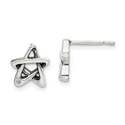 CZ Antiqued Star Earrings Sterling Silver QE14508, MPN: QE14508, 191101921636