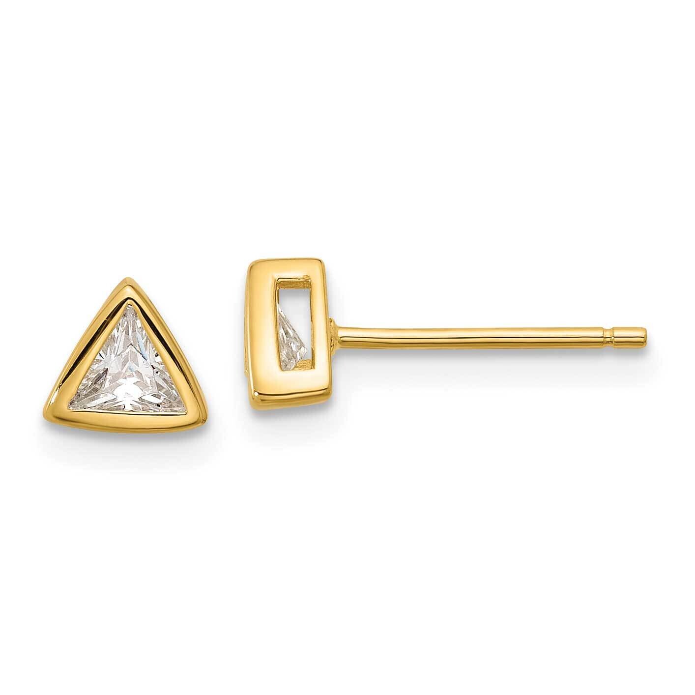 Gold-Tone Polished 4mm CZ Triangle Post Stud Earrings Sterling Silver QE17127GP