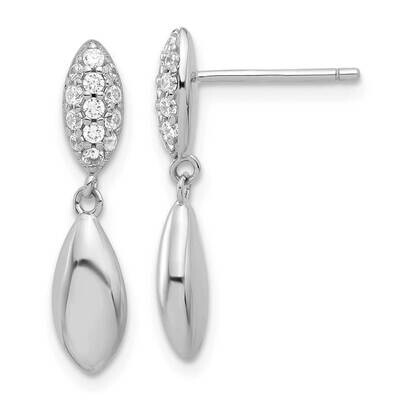 Rhod-Plated Polished CZ Teardrop Post Dangle Earrings Sterling Silver QE17135, MPN: QE17135,