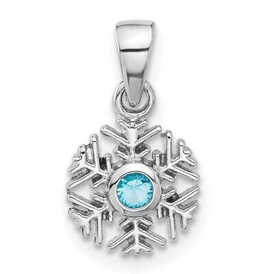 Aqua CZ Snowflake Pendant Sterling Silver Rhodium-Plated QC11308, MPN: QC11308,