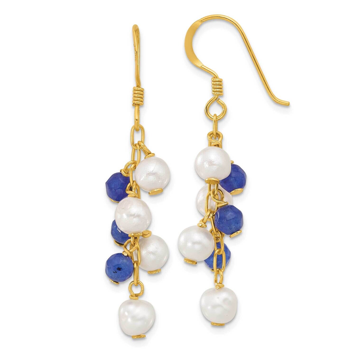 Gold-Plated Fwc Pearl Blue Quartz Dangle Earrings Sterling Silver QE16675, MPN: QE16675,