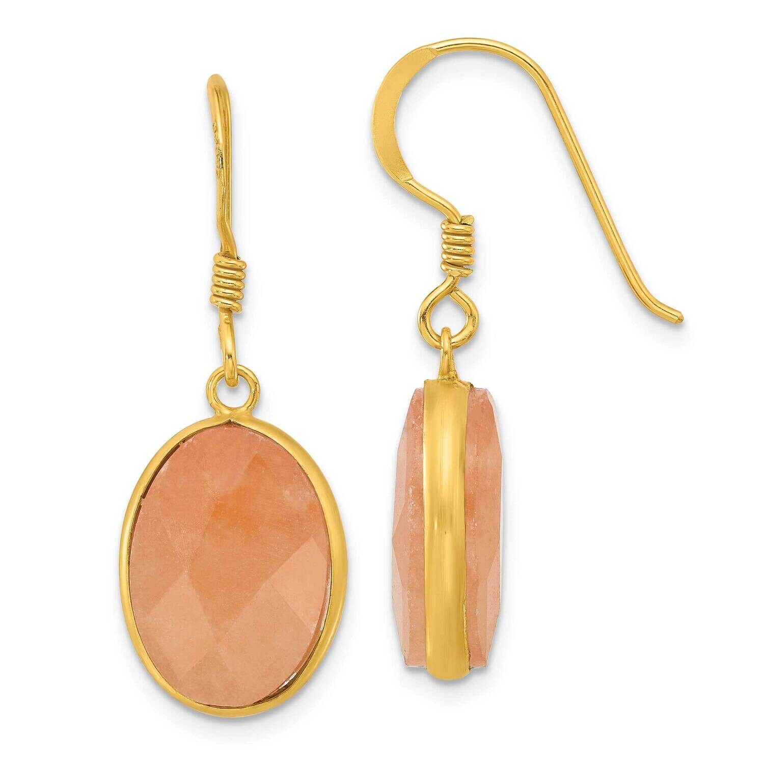 Gold-Plated Polished Oval Red Aventurine Dangle Earrings Sterling Silver QE17329, MPN: QE17329,