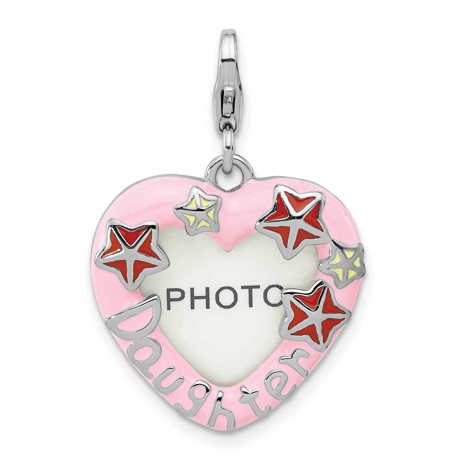Amore La Vita Rh-Pl Enamel Daughter Heart Picture Frame Charm Sterling Silver QCC1270, MPN: QCC1270,
