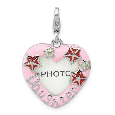 Amore La Vita Rh-Pl Enamel Daughter Heart Picture Frame Charm Sterling Silver QCC1270, MPN: QCC1270,