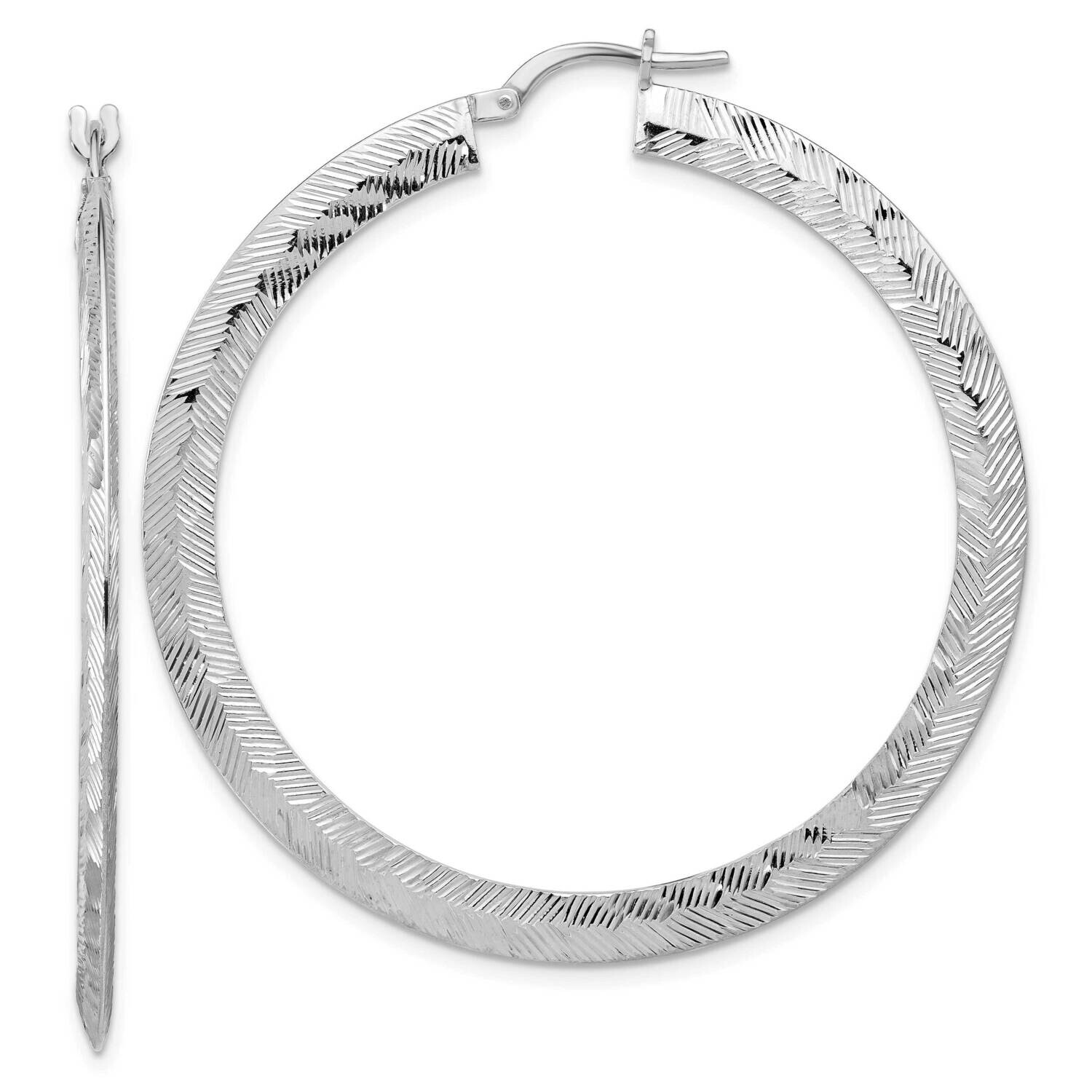 Diamond-Cut Knife Edge Round Hoop Earrings Sterling Silver Rhodium-Plated QE16889, MPN: QE16889,