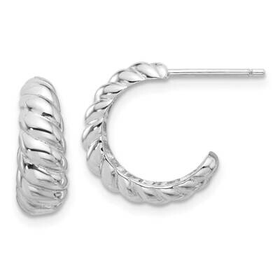 Scalloped Post Hoop Earrings Sterling Silver Rhodium-Plated QE16996, MPN: QE16996,