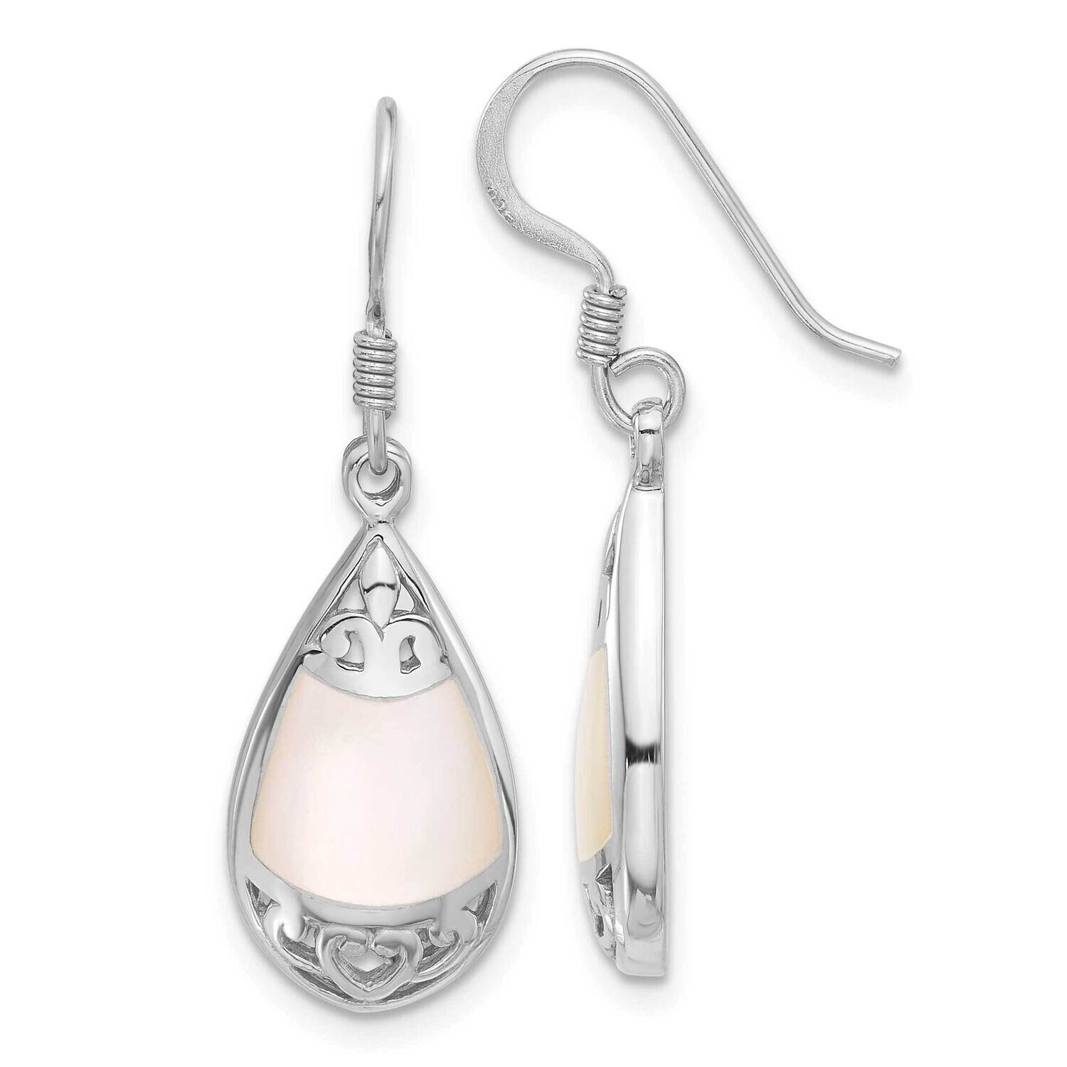 Rh-Plated Polished Mop Filigree Teardrop Dangle Earrings Sterling Silver QE17428, MPN: QE17428,